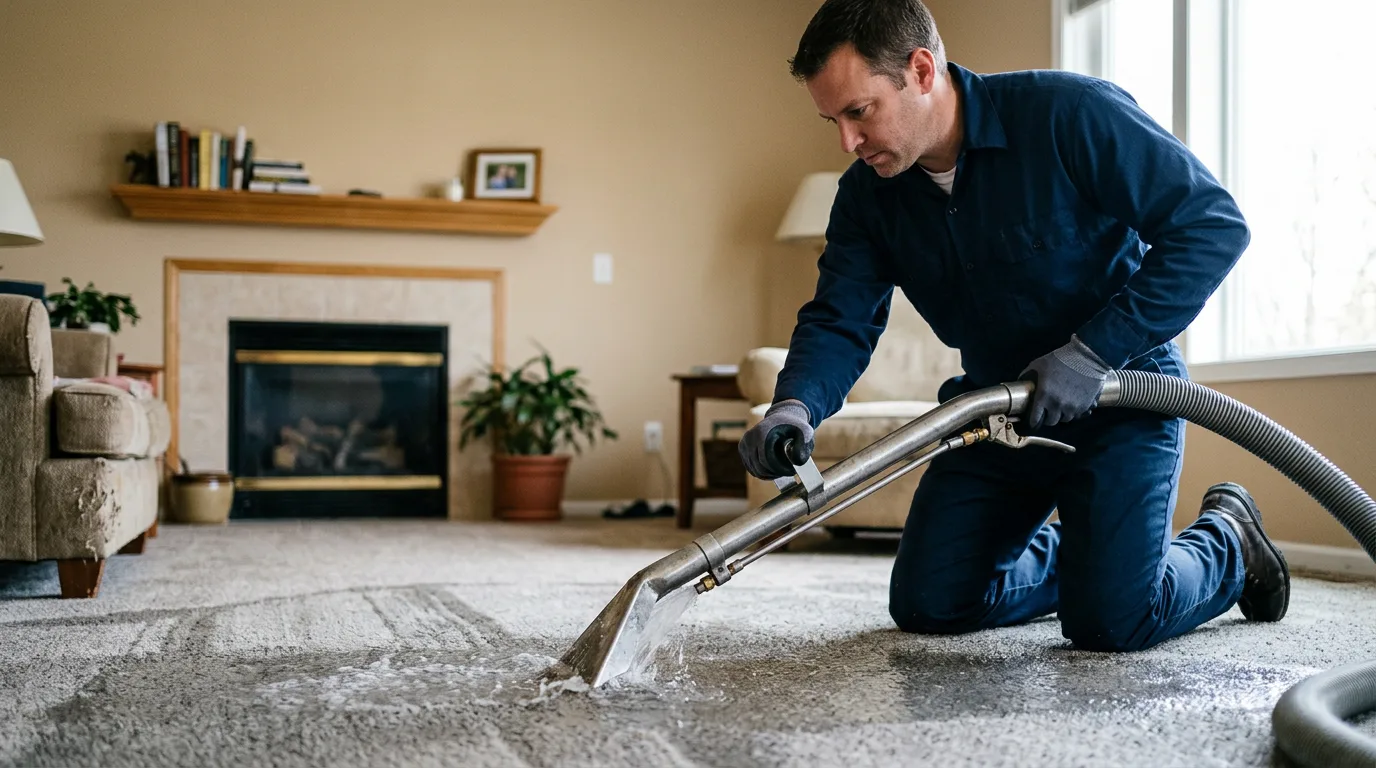 Water damage restoration technician working near Aldrich, MN